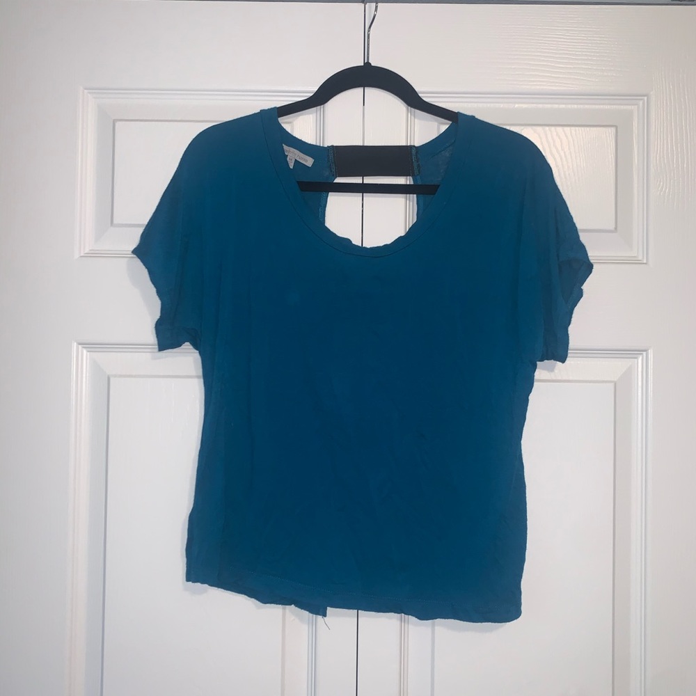 Blue open back shirt